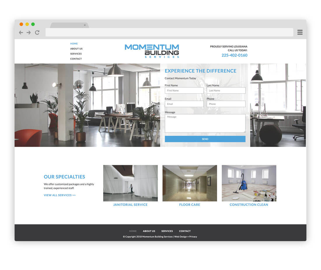 website design for Momentum Building Services in Louisiana