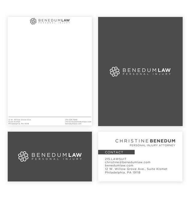 Logo, business card and letterhead design for Benedum Law in Philadelphia by WIcky Design