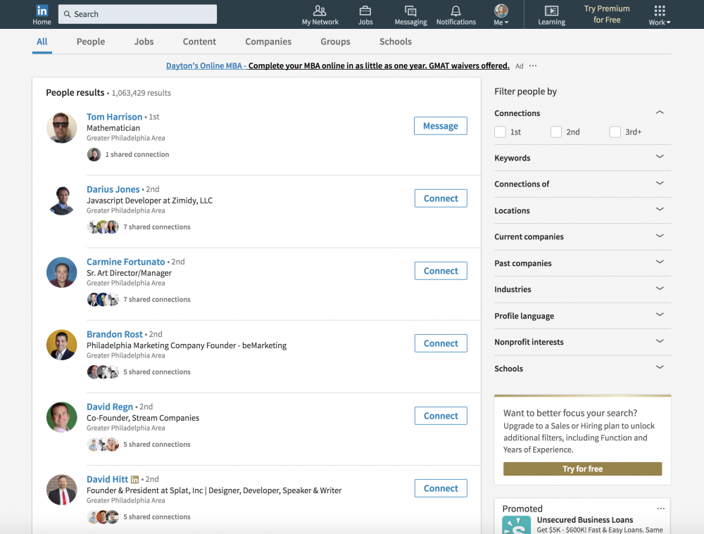 how to search for referrals in Linkedin