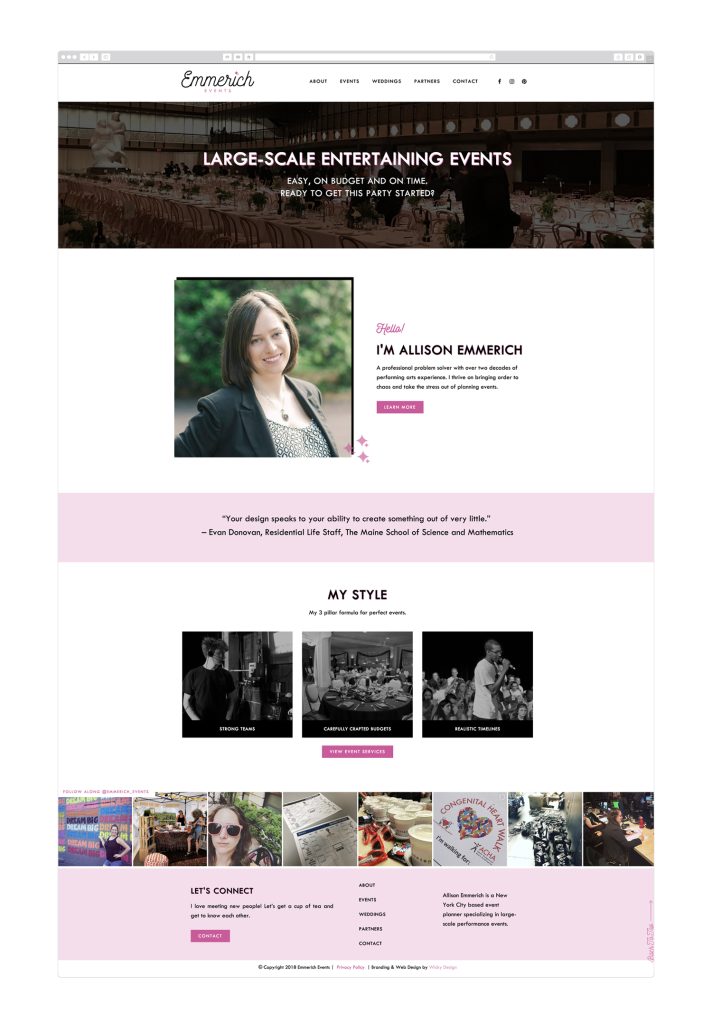 Web design and branding for NYC based event planner Emmerich Events by Wicky Design