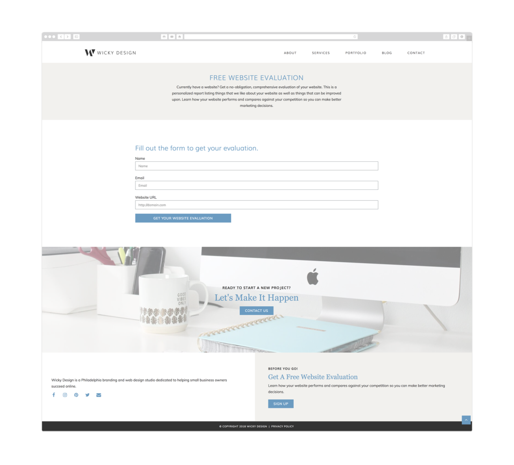 Get a free evaluation of your website by Wicky Design in Philadelphia