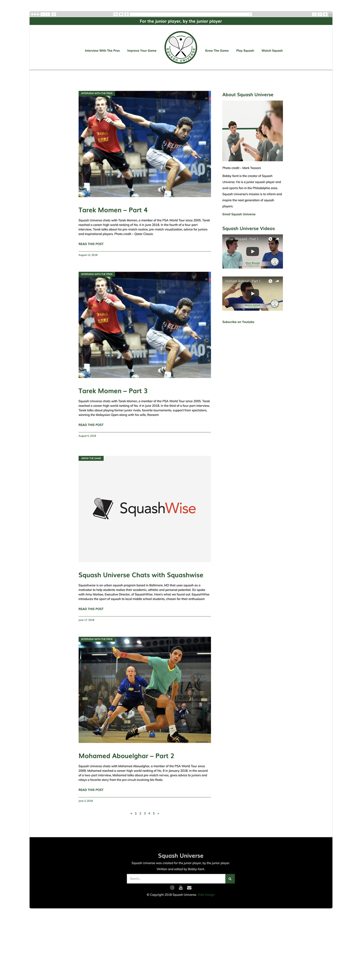 Custom WordPress blog design for Squash Universe by Wicky Design in Philadelphia