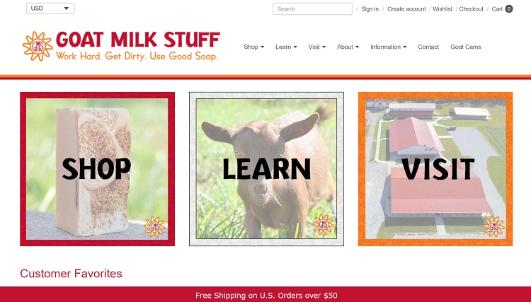 Goat Milk Stuff website layout