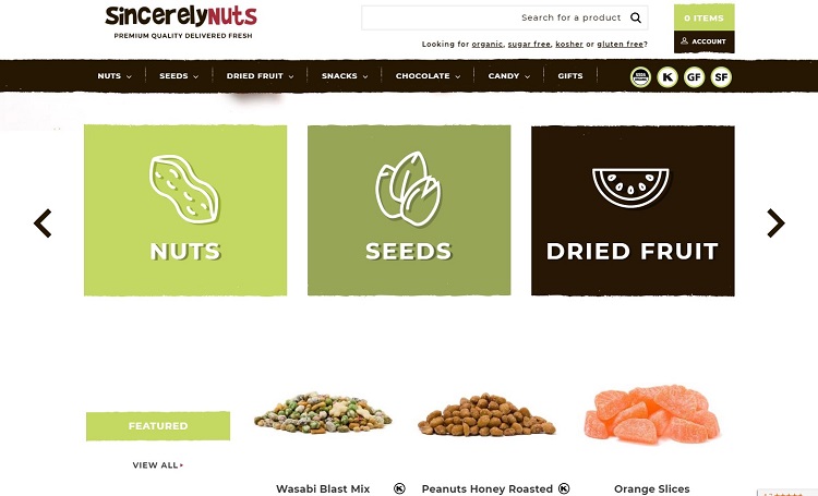 Sincerely Nuts website layout