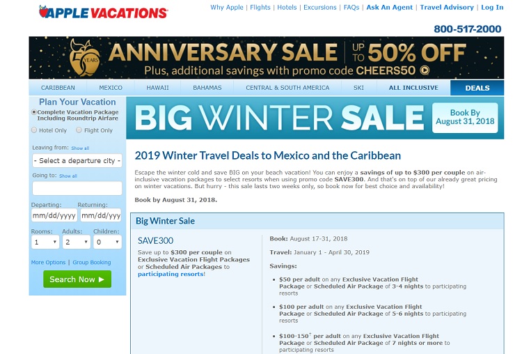 Apple Vacations big winter sale