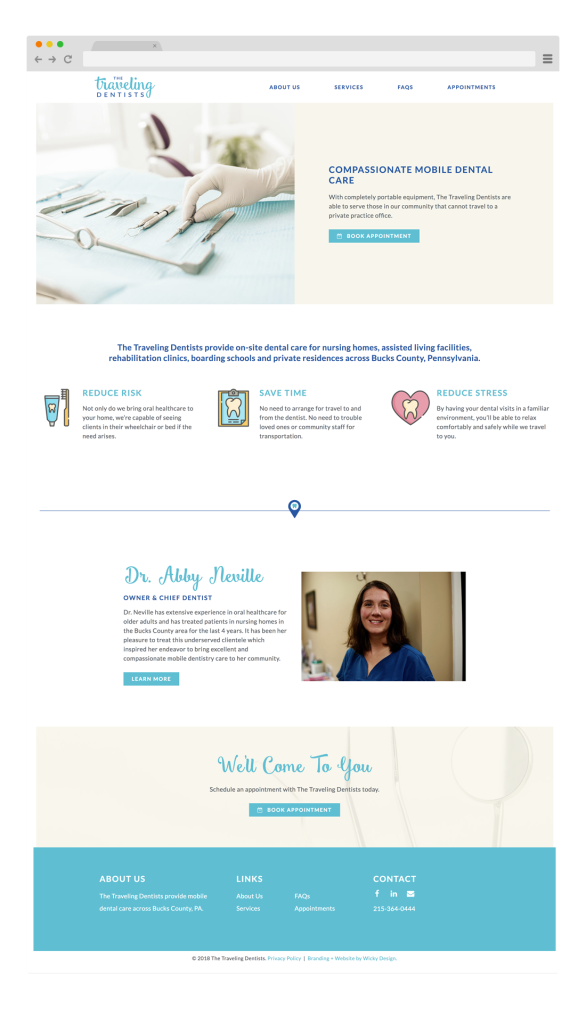 The Traveling Dentists website design by Wicky Design.