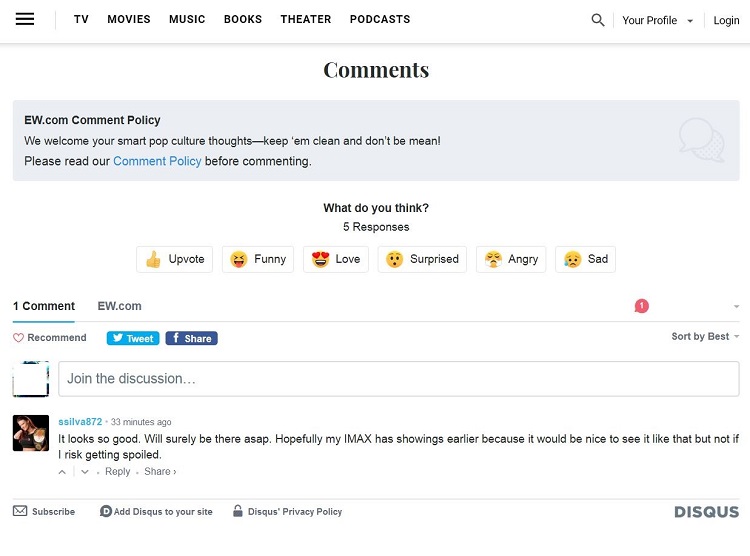 Entertainment Weekly comments with Disqus