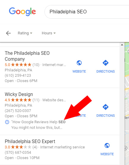 Philadelphia SEO results