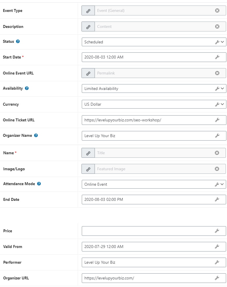 Schema Pro Events Settings