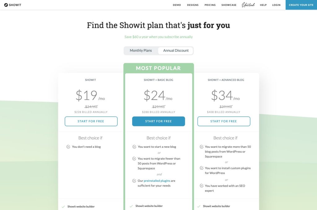 Showit pricing