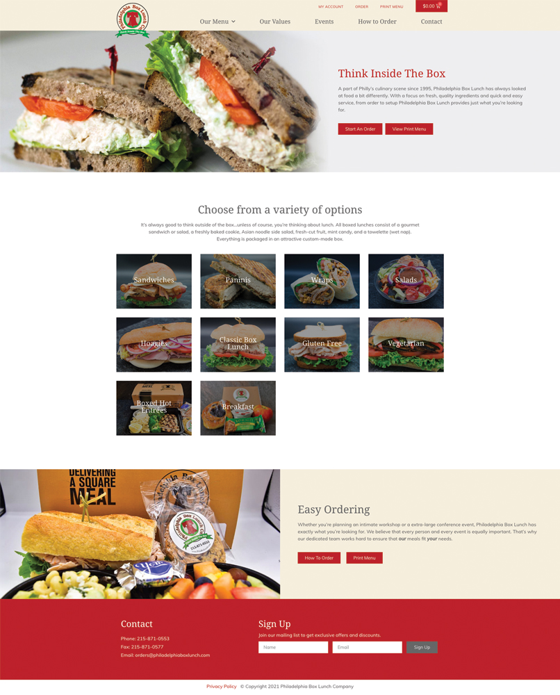 Philadelphia Box Lunch woocommerce website design