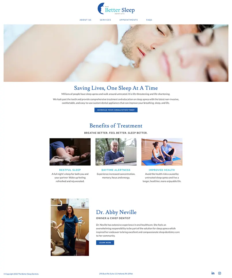 website design for The Better Sleep Dentists by Wicky Design in Philadelphia