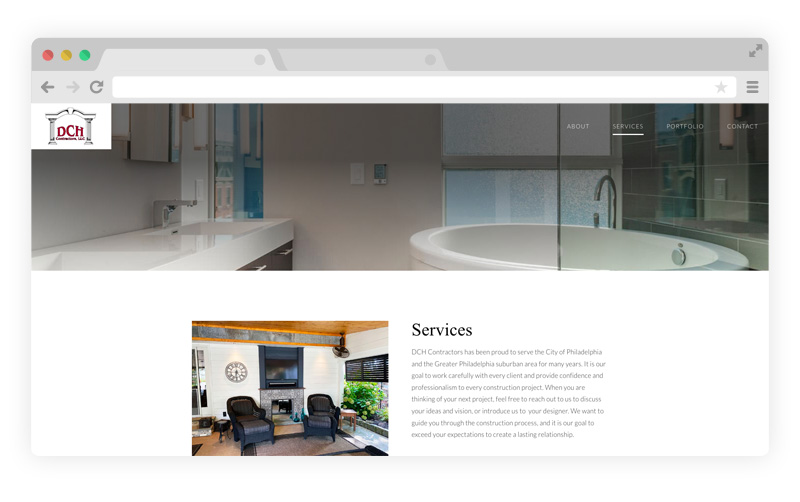 website design for Philadelphia construction company DCH Contractors by Wicky Design