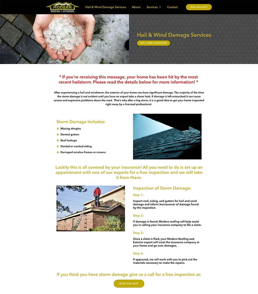 Modern Roofing hail damage page