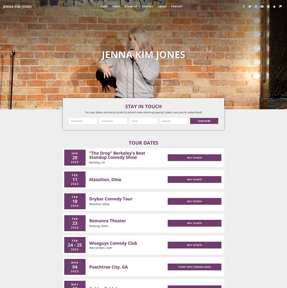 website design for comedian Jenna Kim Jones by Wicky Design in Philadelphia