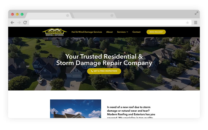 website design for Philadelphia area roofing company Modern Roofing and Exteriors