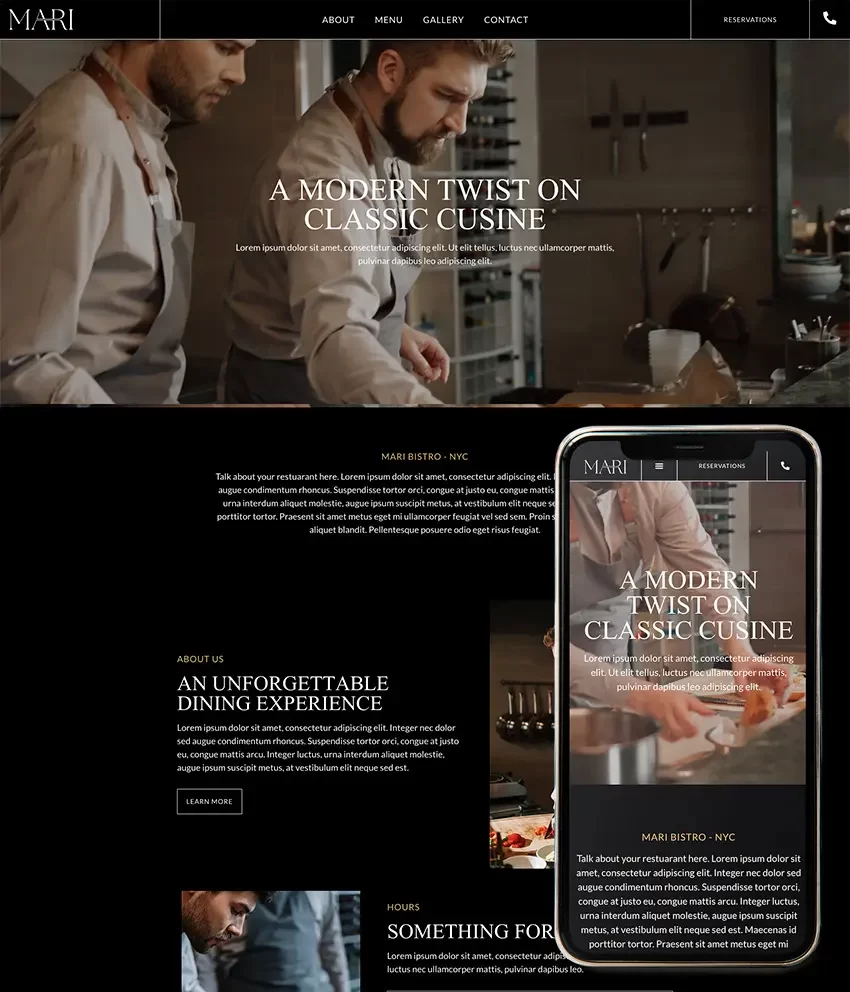 Mari Elementor WordPress template for restaurants