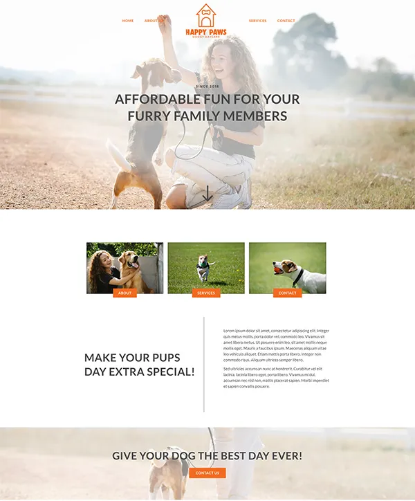 Happy Paws doggy daycare WordPress Elementor template