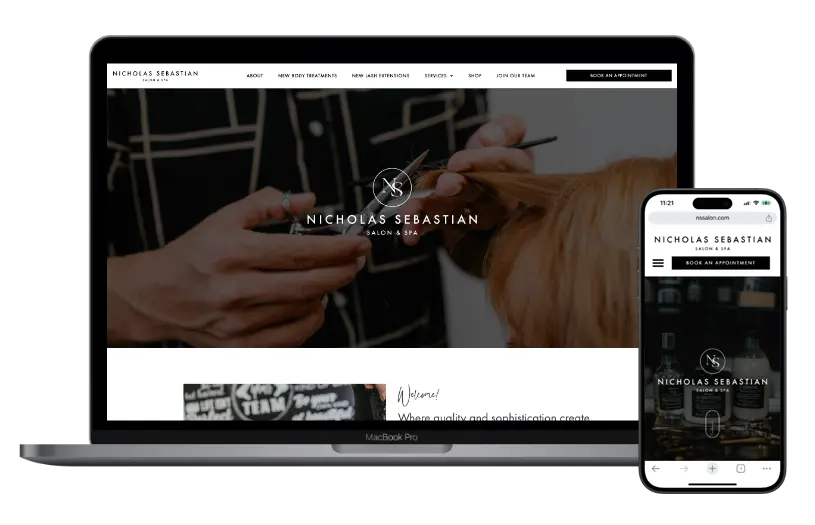 Ns Salon web design mockup laptop and phone